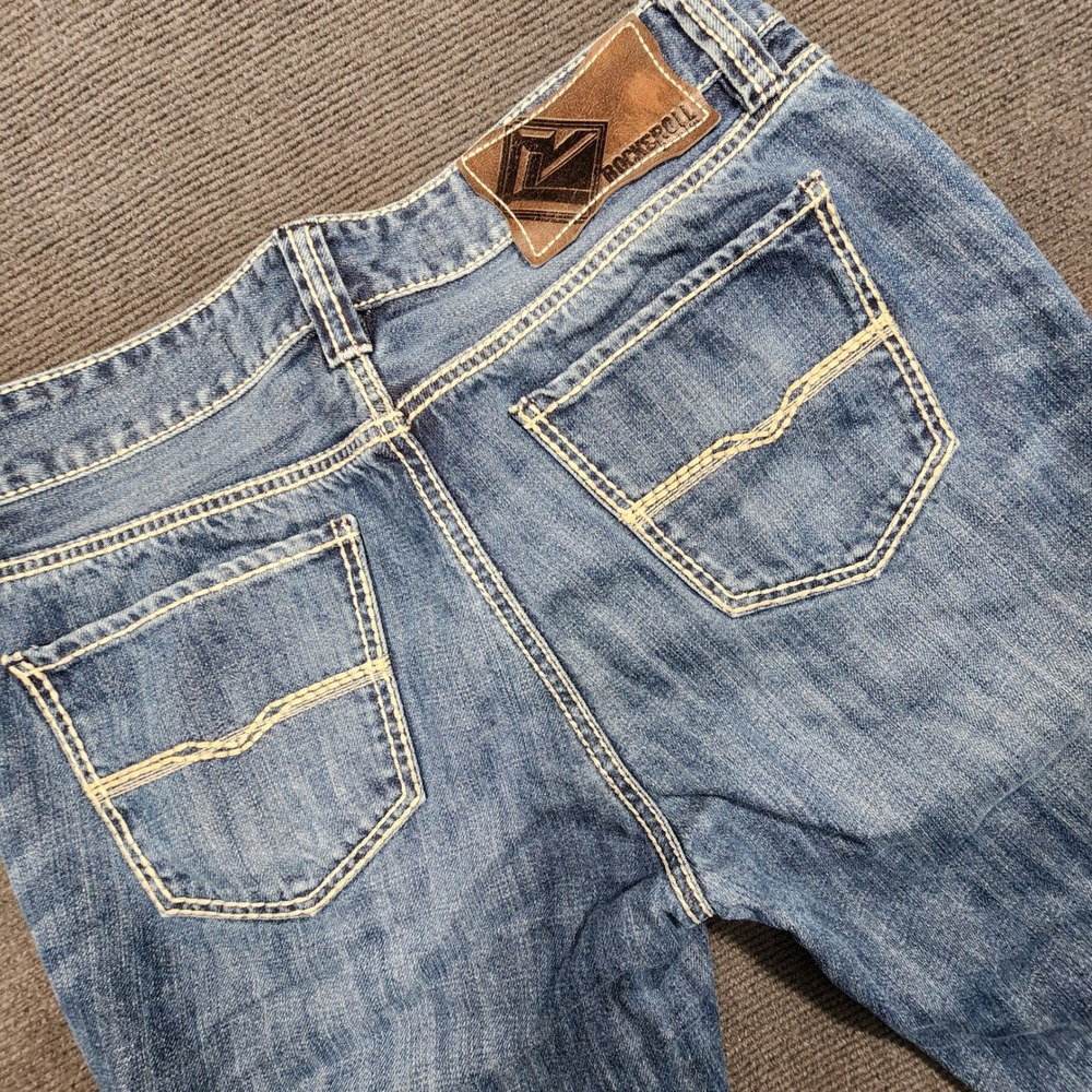 Rock and Roll Cowboy Jeans Women 35x32 Blue Double Barrel Relaxed Straight‎ Leg